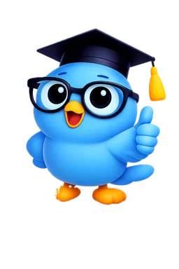 Blue mascot thumbs up